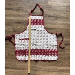 Red Floral Vintage Apron Cotton From West Germany With Pocket Cottage Core